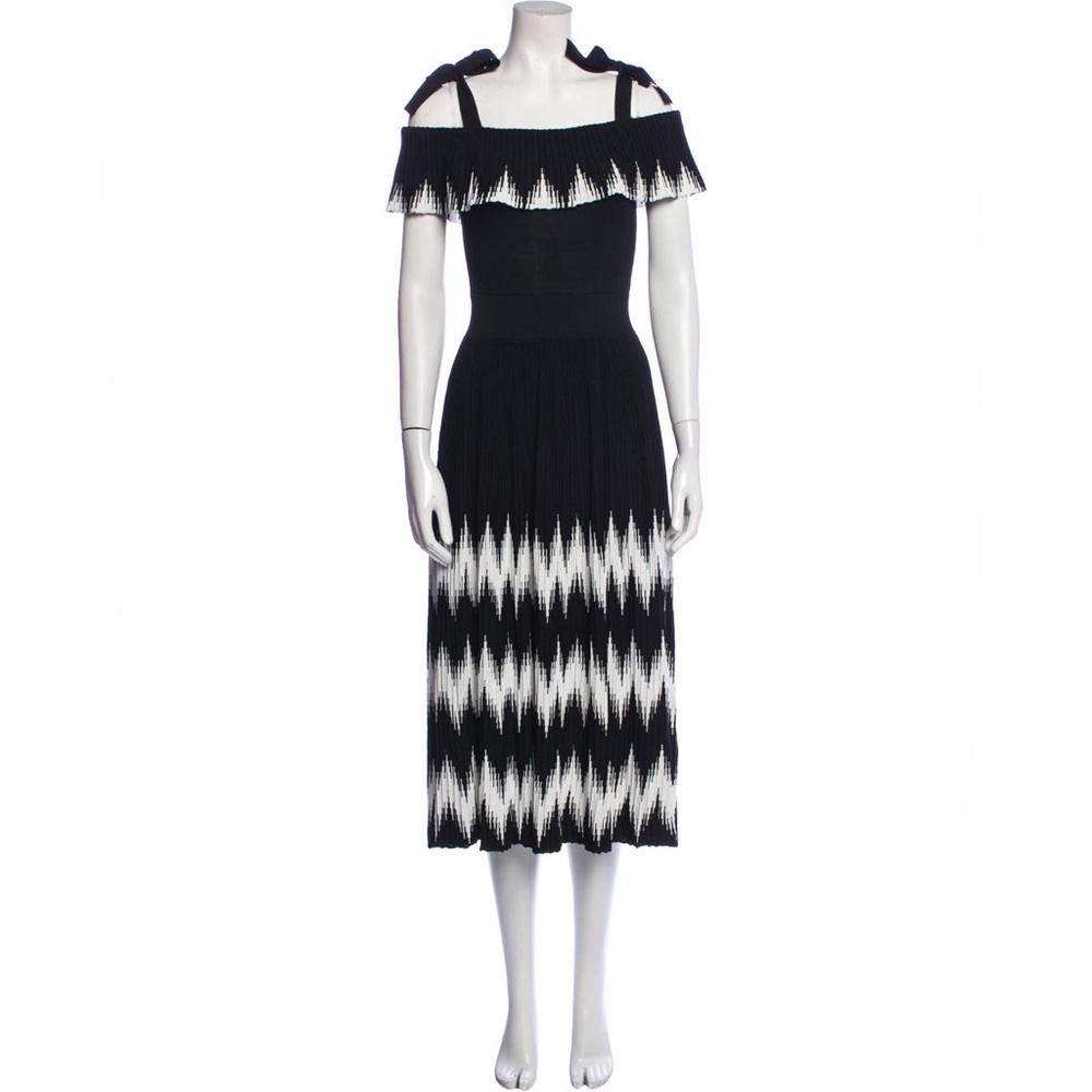 Maje Rosier Geo-pattern Pleated Knit Midi Dress